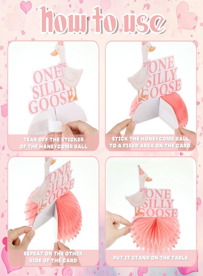 Weekgrat 8 Pcs One Silly Goose Birthday Decorations Silly Goose Birthday Honeycomb Centerpieces Pink 1st Party Supplies for Women Pink Bow Duck Funny Party Supplies - Image 3